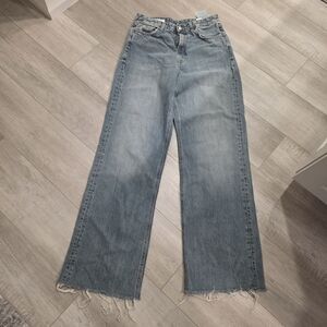 Zara Denim Blue Wide-Leg Jeans with Frayed Hem